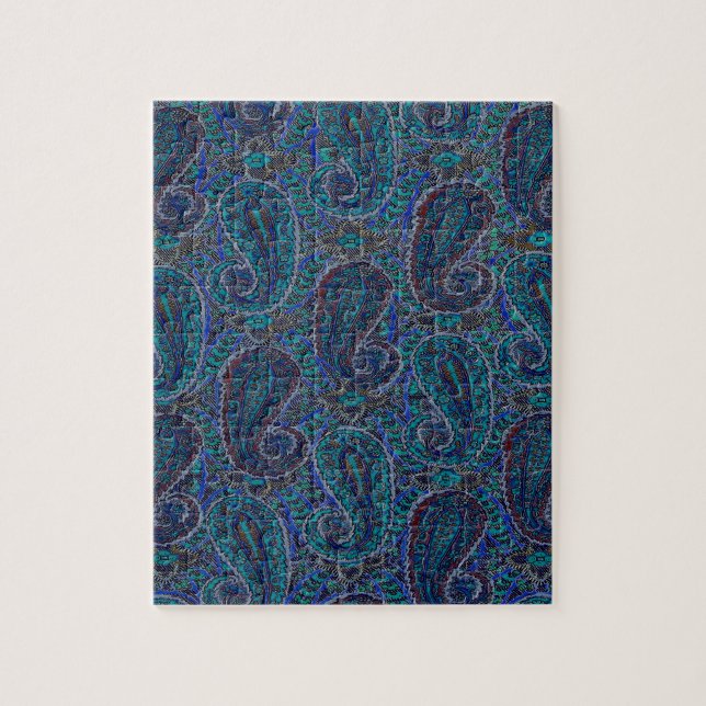 Paisley Blau Indischer Boho-Kunststoffmuster Puzzle (Vertikal)