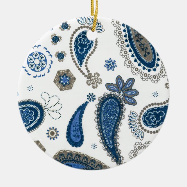 Paisley Blue Bohemisches Muster Keramik Ornament (Vorne)