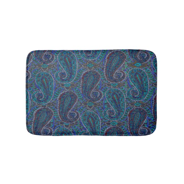 Paisley Blue Indian Boho Art Pattern Badematte (Vorderseite)