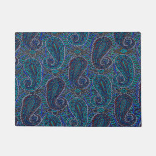 Paisley Blue Indian Boho Art Pattern Fußmatte