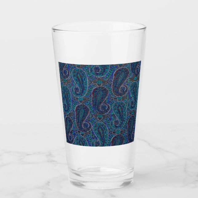 Paisley Blue Indian Boho Art Pattern Glas (Vorderseite)