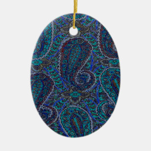 Paisley Blue Indian Boho Art Pattern Keramikornament