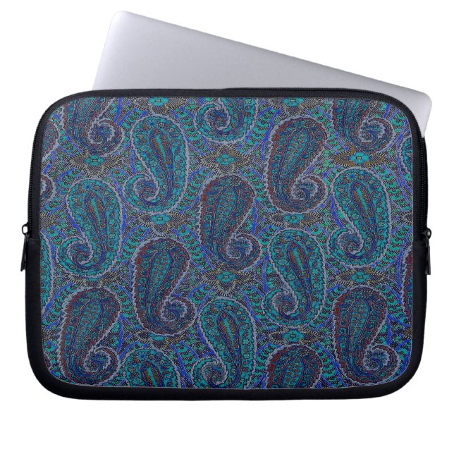Paisley Blue Indian Boho Art Pattern Laptopschutzhülle (Vorderseite)