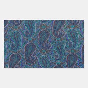 Paisley Blue Indian Boho Art Pattern Rechteckiger Aufkleber