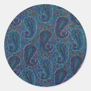 Paisley Blue Indian Boho Art Pattern Runder Aufkleber