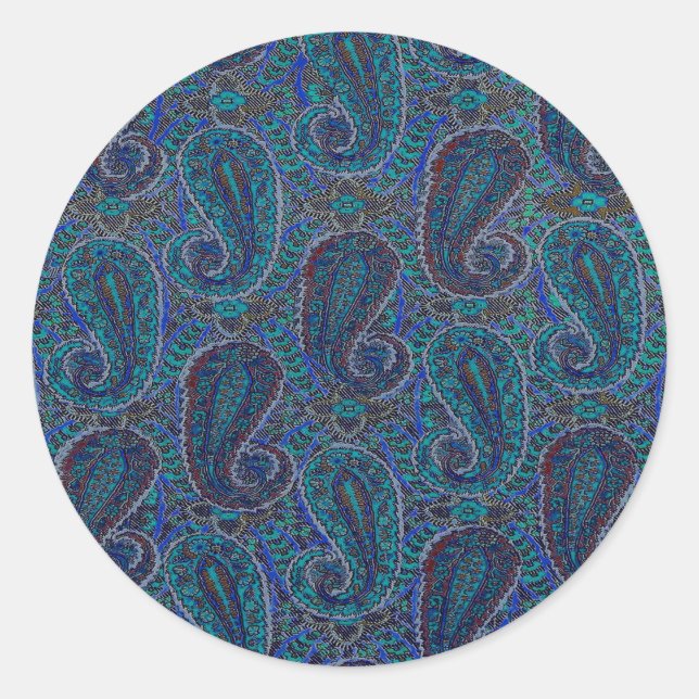 Paisley Blue Indian Boho Art Pattern Runder Aufkleber (Vorderseite)