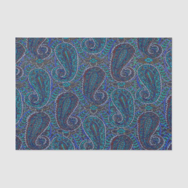 Paisley Blue Indian Boho Art Pattern Seidenpapier (Vorderseite)