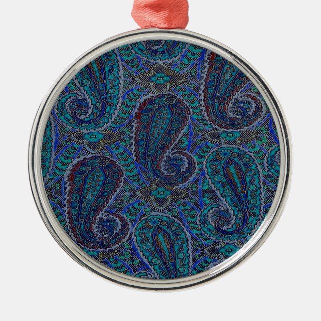 Paisley Blue Indian Boho Art Pattern Silbernes Ornament (Vorne)