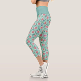 Paisley Blume Chic Pastel Green Floral Muster Capri Leggings