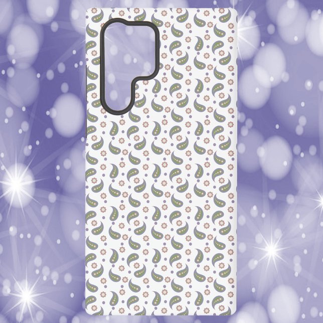Paisley Blume Dots Green Pink Lila Samsung Galaxy Hülle (A phone case with a green, pink, blue and purple paisley, flower and polka dot pattern.)