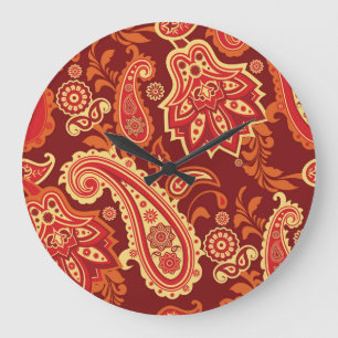 Paisley, Blume: nahtlose Ziermuster Große Wanduhr