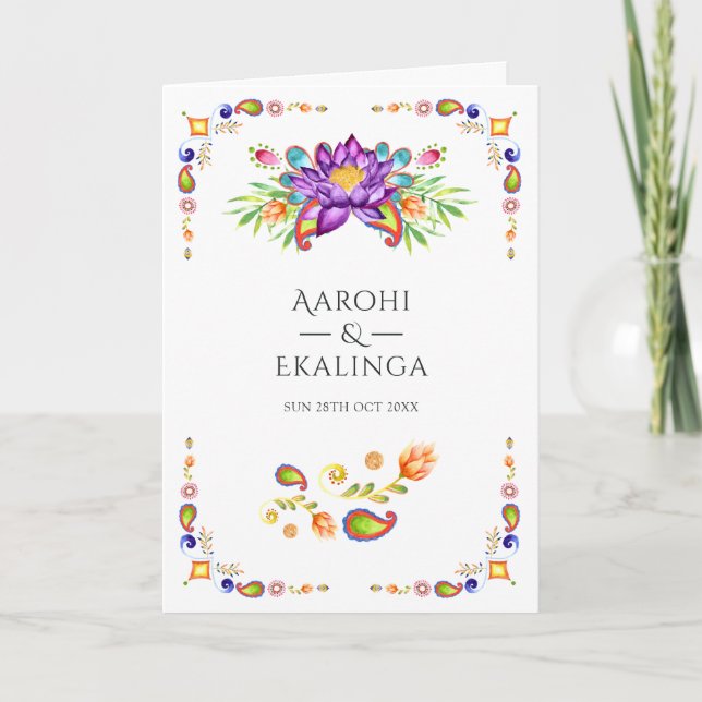 Paisley-Blumen-Indische-Hochzeit Programm (Vorderseite)