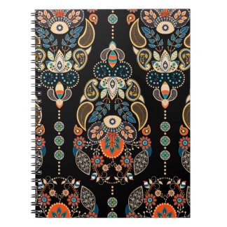 Paisley Blumen nahtlos Muster. Dunkle Kulisse mit Notizblock