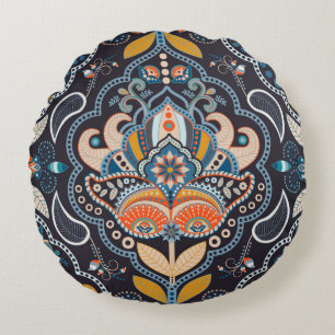 Paisley Blumen nahtlos Muster. Dunkle Kulisse mit Rundes Kissen