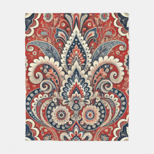 Paisley-Blumenfusion in Rot, Weiß und Blau Fleecedecke