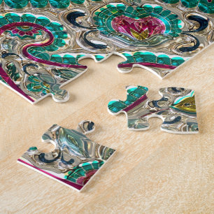 Paisley Blumenmuster aquamarines silberrosa Böhm Puzzle