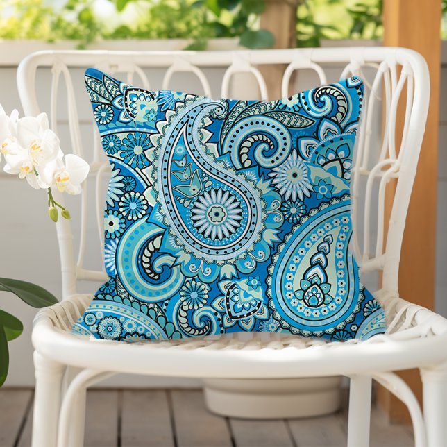 Paisley-Blumenmuster Blau Kissen (Von Creator hochgeladen)