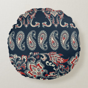 Paisley-Blumenmuster, Damast-Vintage-Muster. Rundes Kissen