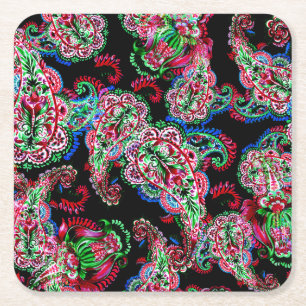 Paisley Blumenmuster, ethnischer Hintergrund. Rechteckiger Pappuntersetzer
