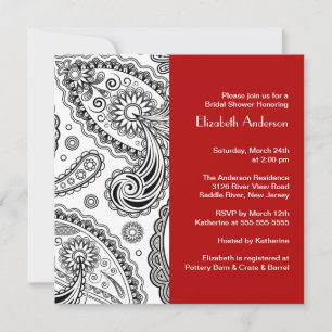 Paisley Bridal Dusche Einladung Black & Red