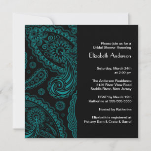 Paisley Bridal Dusche Einladung Black & Turquoise