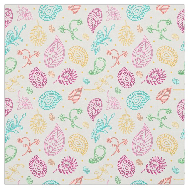 Paisley Bright Boho Folk Pattern auf Weiß Stoff (Muster)