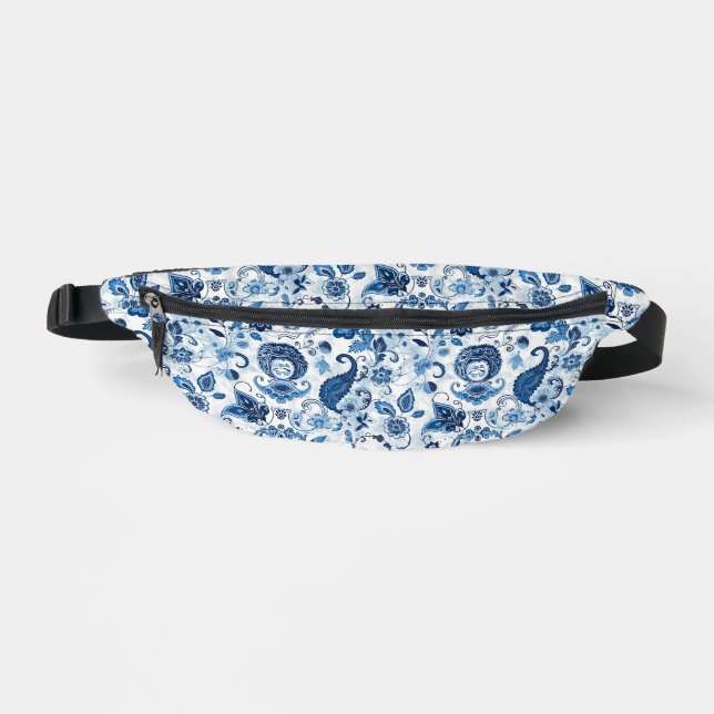 Paisley Bum Bag Blue and White Floral Fanny Pack Bauchtasche (Vorderseite)