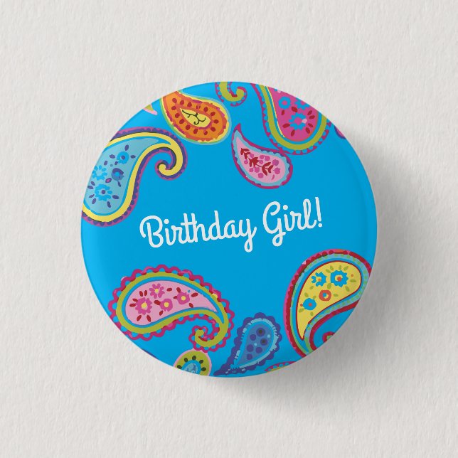 Paisley Bunte 1. Geburtstagsfeier Button (Vorderseite)