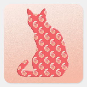 Paisley Cat - Farbtöne von Korallenorange Quadratischer Aufkleber
