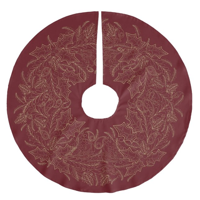 Paisley Christmas Wreath Burgundy & Cream Polyester Weihnachtsbaumdecke (Vorderseite)