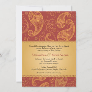 Paisley Dreams Gold Orange Wedding Einladung