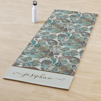 Paisley Dusty Blau Braun vintage Boho Yogamatte