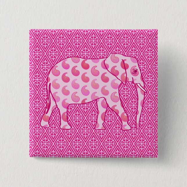Paisley-Elefant - Eispink und Fuchsia Button (Vorderseite)