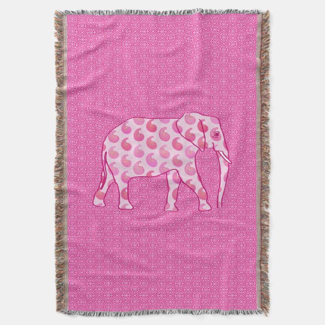 Paisley-Elefant - Eispink und Fuchsia Decke (Vorderseite Vertikal)