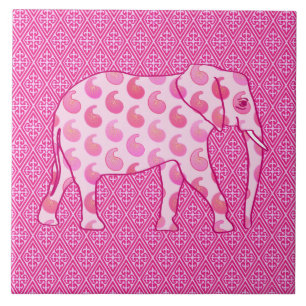 Paisley-Elefant - Eispink und Fuchsia Fliese