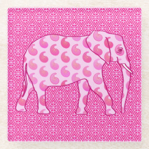 Paisley-Elefant - Eispink und Fuchsia Glasuntersetzer