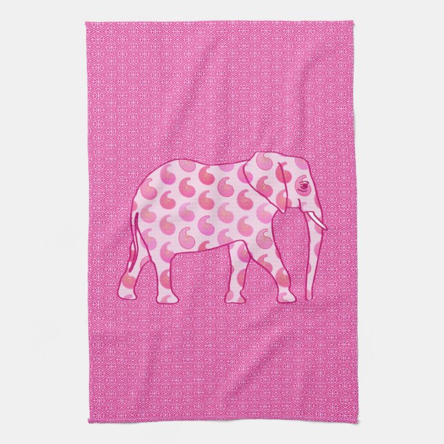 Paisley-Elefant - Eispink und Fuchsia Handtuch (Vertikal)