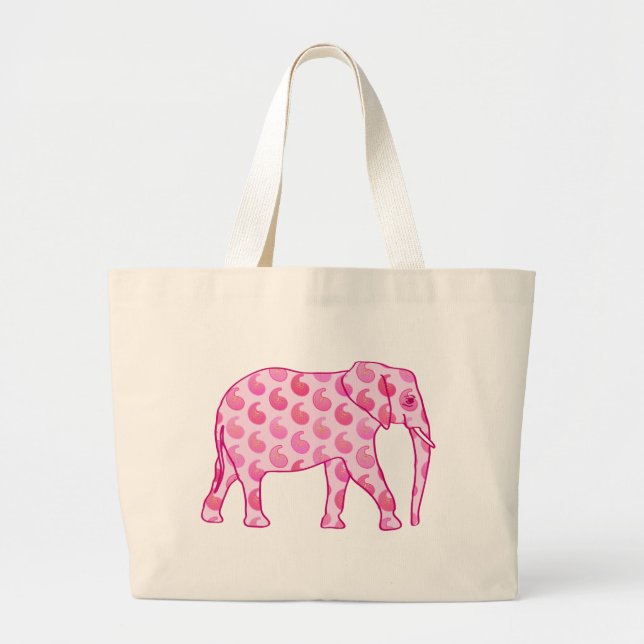 Paisley-Elefant - Eispink und Fuchsia Jumbo Stoffbeutel (Vorne)