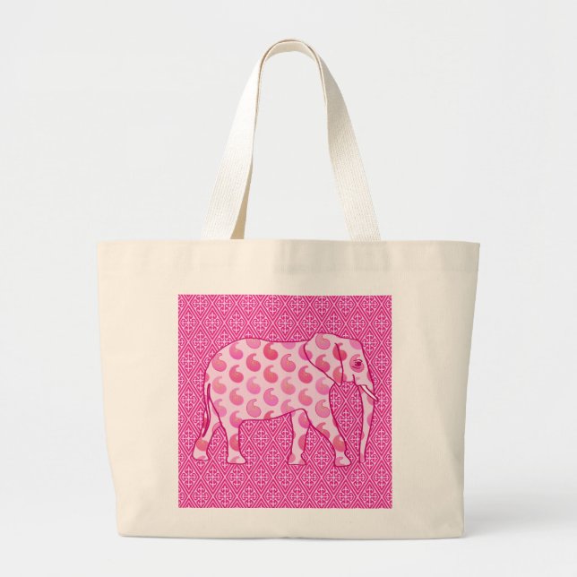 Paisley-Elefant - Eispink und Fuchsia Jumbo Stoffbeutel (Vorne)