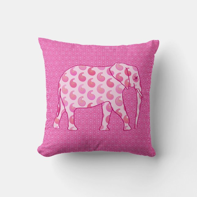 Paisley-Elefant - Eispink und Fuchsia Kissen (Vorderseite)