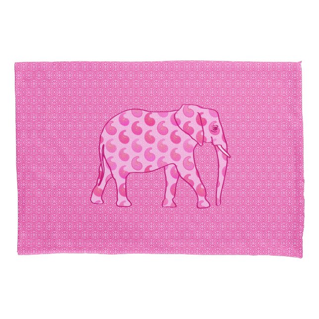 Paisley-Elefant - Eispink und Fuchsia Kissenbezug (Vorderseite)