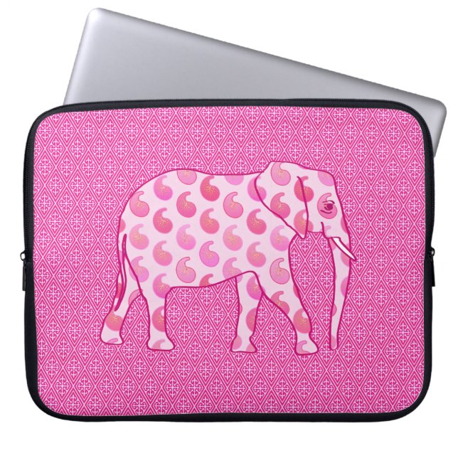Paisley-Elefant - Eispink und Fuchsia Laptopschutzhülle (Vorderseite)