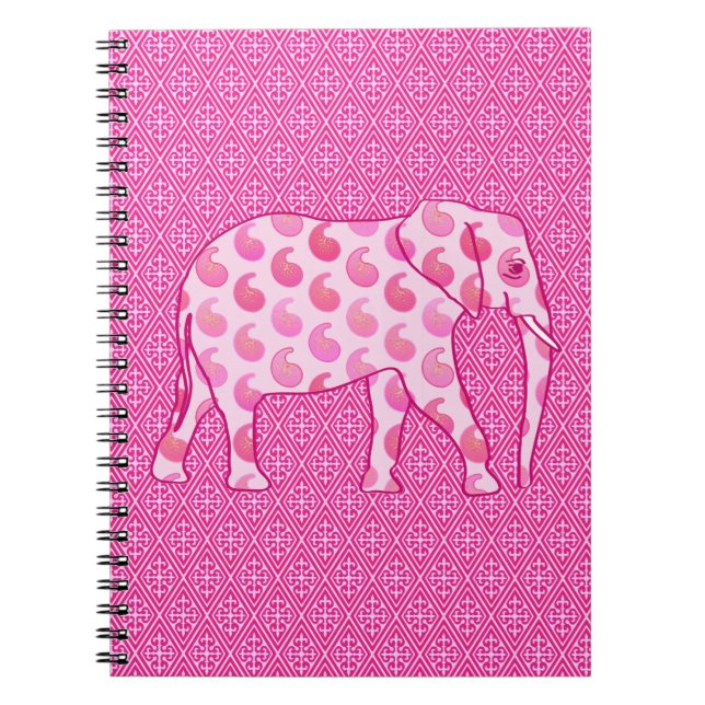 Paisley-Elefant - Eispink und Fuchsia Notizblock (Vorderseite)