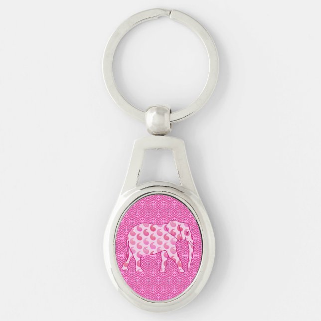 Paisley-Elefant - Eispink und Fuchsia Schlüsselanhänger (Vorderseite)