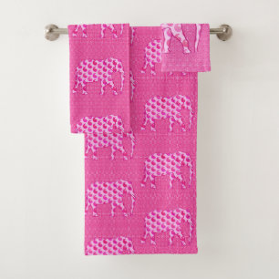 Paisley-Elefant, gefrieren Rosa und Fuchsie Badhandtuch Set