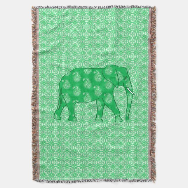 Paisley-Elefant - Jade grün und weiß Decke (Vorderseite Vertikal)