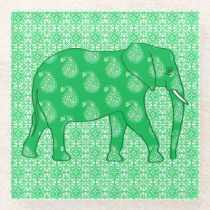 Paisley-Elefant - Jade grün und weiß Glasuntersetzer
