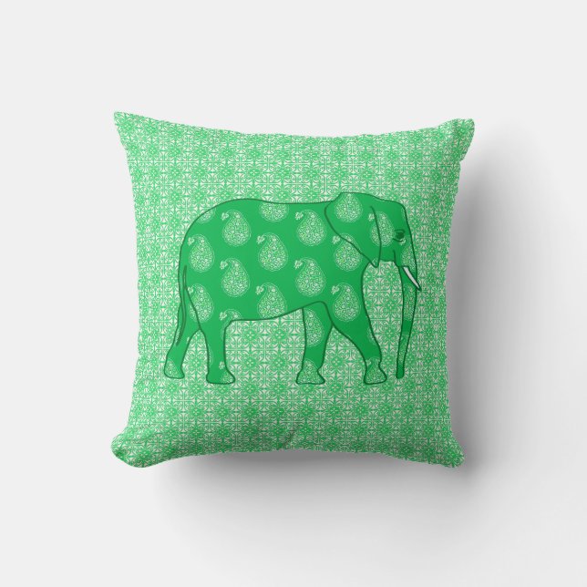 Paisley-Elefant - Jade grün und weiß Kissen (Vorderseite)