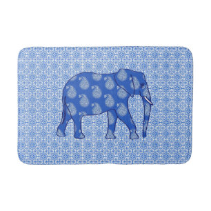 Paisley-Elefant - Kobalt blau und weiß Badematte