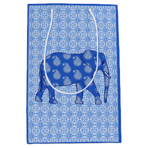 Paisley-Elefant - Kobalt blau und weiß Mittlere Geschenktüte